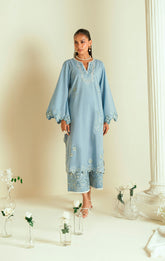 SS25DC-2553 SKY BLUE LAWN 2PCS EMBROIDERED KURTA WITH TROUSER
